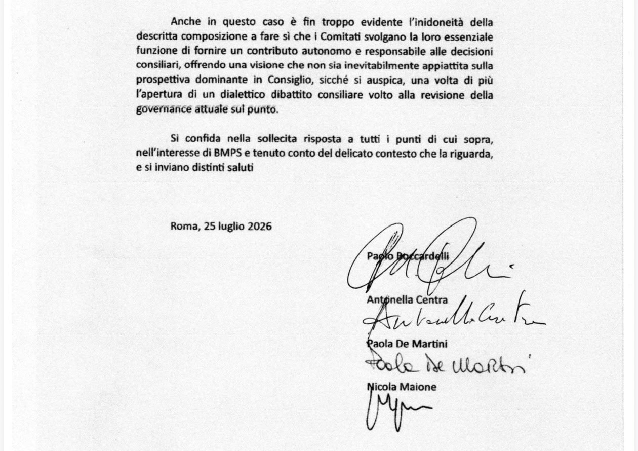 Mps, quattro consiglieri contro Bisoni: “Sull’operazione Bpm il Consiglio è stato scavalcato”